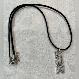 Mom Baseball Pendant Necklace - Black Cord with Silver Charm